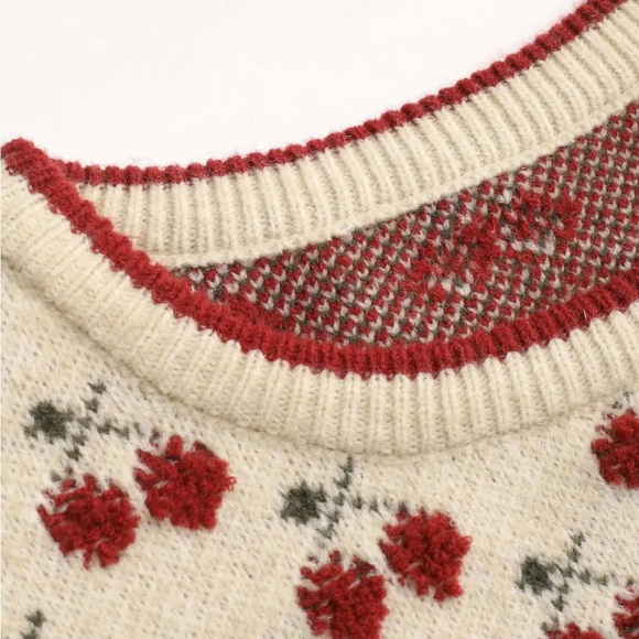 Cider Cream and Red Floral Sweater - Picture 2 of 3